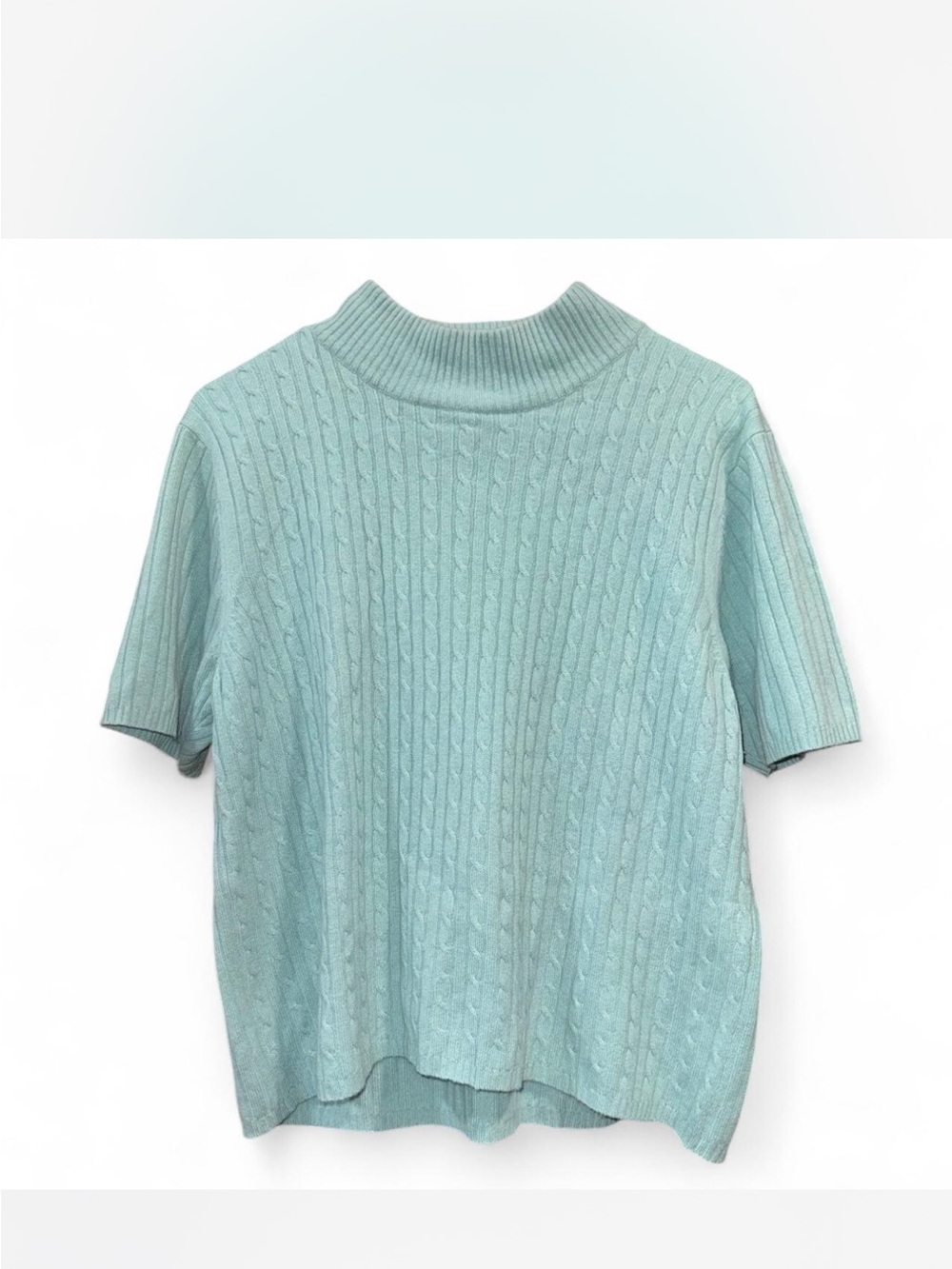 Vintage Precious Fibers Ribbed Short Sleeve Mock Neck Sweater in Blue